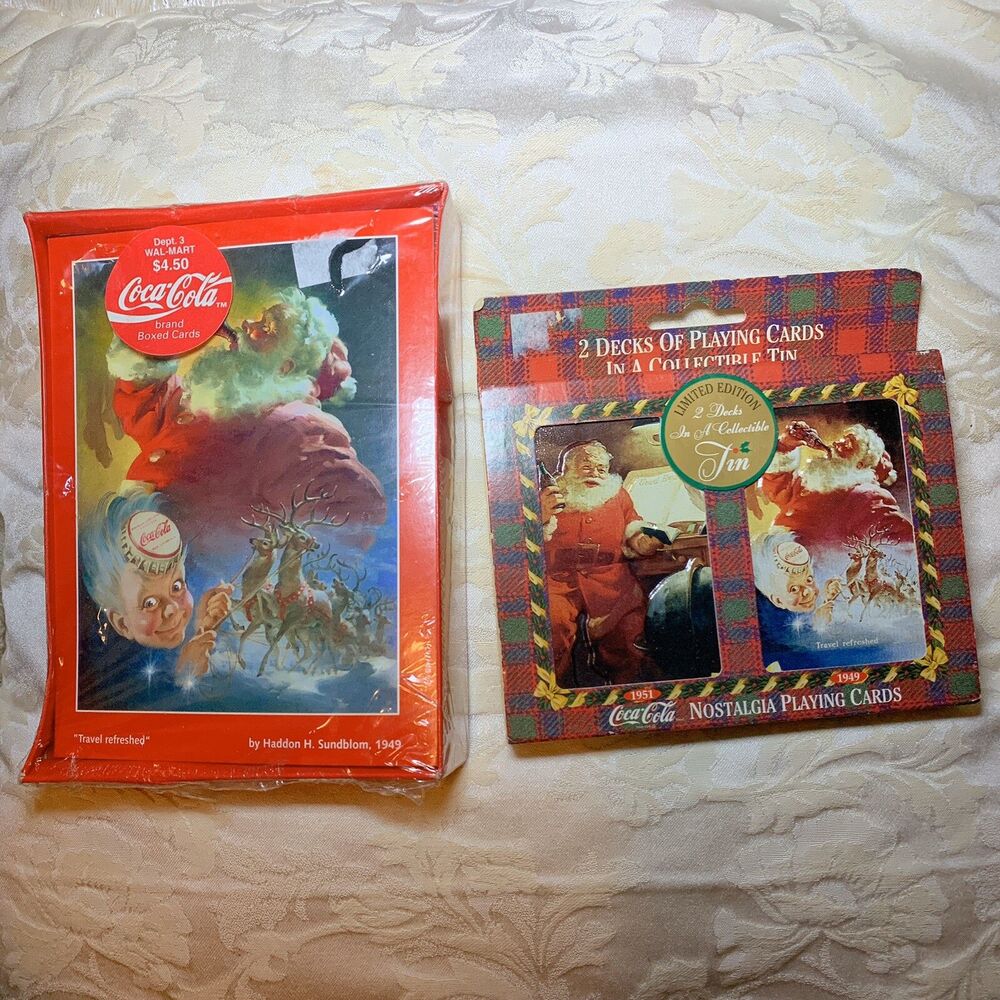 Coca-Cola greeting cards travel refreshed Santa plus Nostalgia Playing Cards Tin